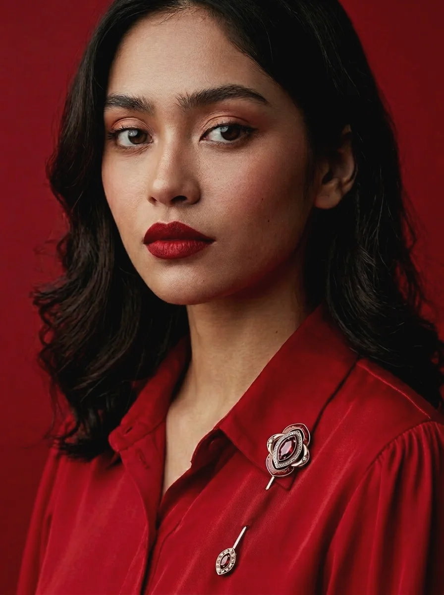 Брошь - игла "Фернан" с рубинами и конъячными бриллиантами